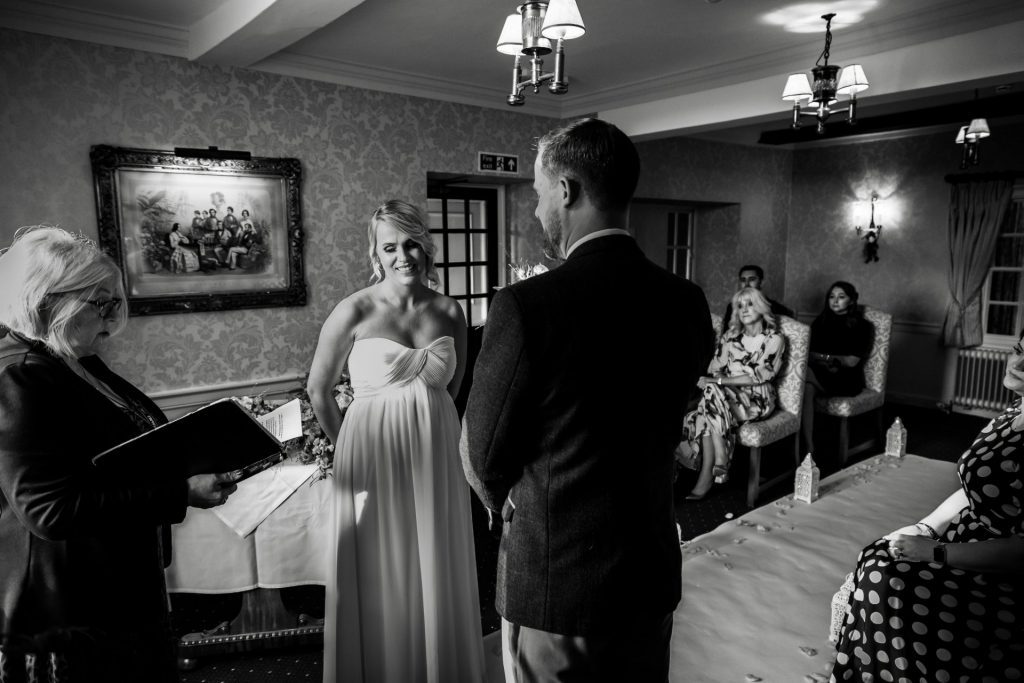 Bride & Groom during their wedding ceremony at their micro wedding at The Cavendish Hotel