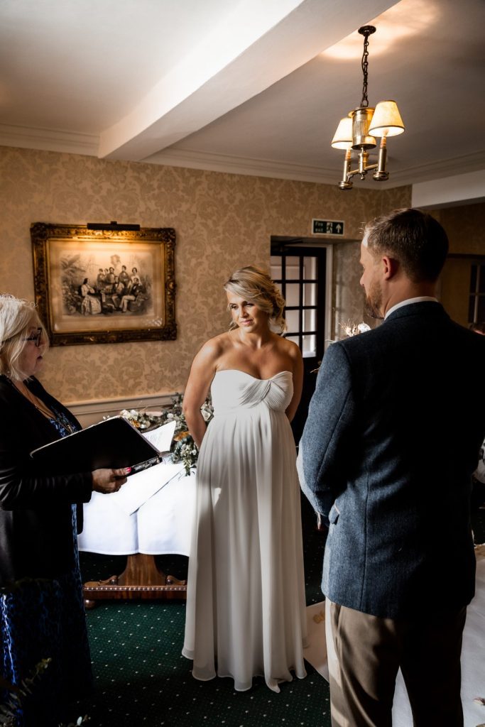 Bride & Groom during their wedding ceremony at their micro wedding at The Cavendish Hotel