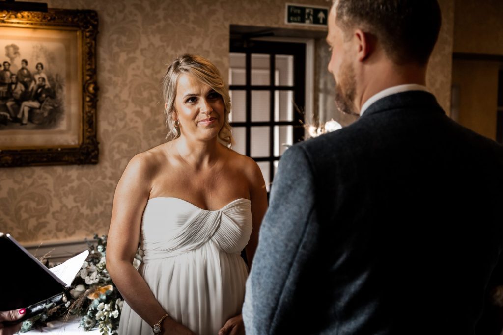Bride & Groom during their wedding ceremony at their micro wedding at The Cavendish Hotel