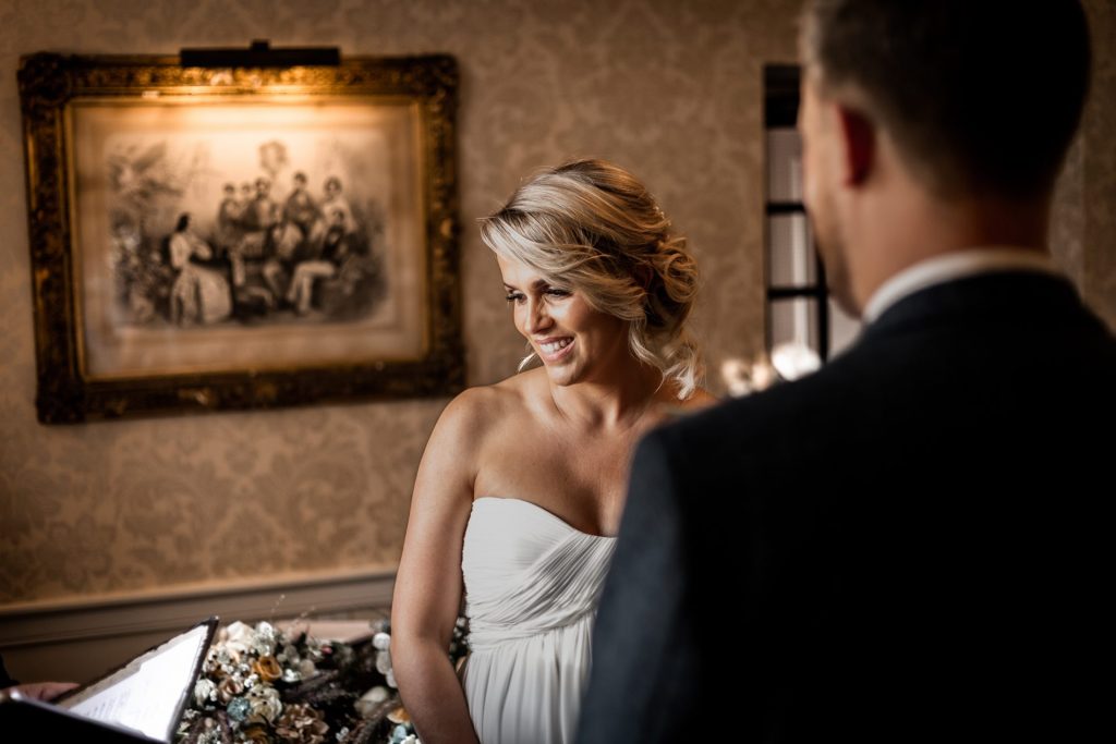 Bride & Groom during their wedding ceremony at their micro wedding at The Cavendish Hotel
