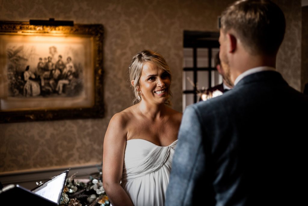 Bride & Groom during their wedding ceremony at their micro wedding at The Cavendish Hotel