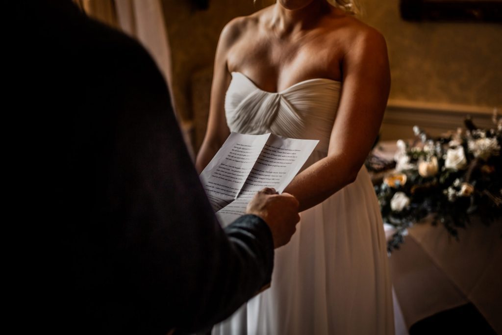 Bride & Groom during their wedding ceremony at their micro wedding at The Cavendish Hotel