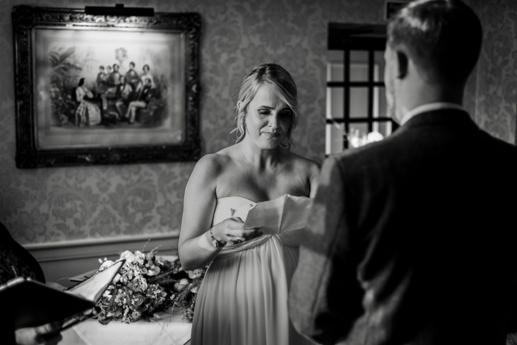 Bride & Groom during their wedding ceremony at their micro wedding at The Cavendish Hotel