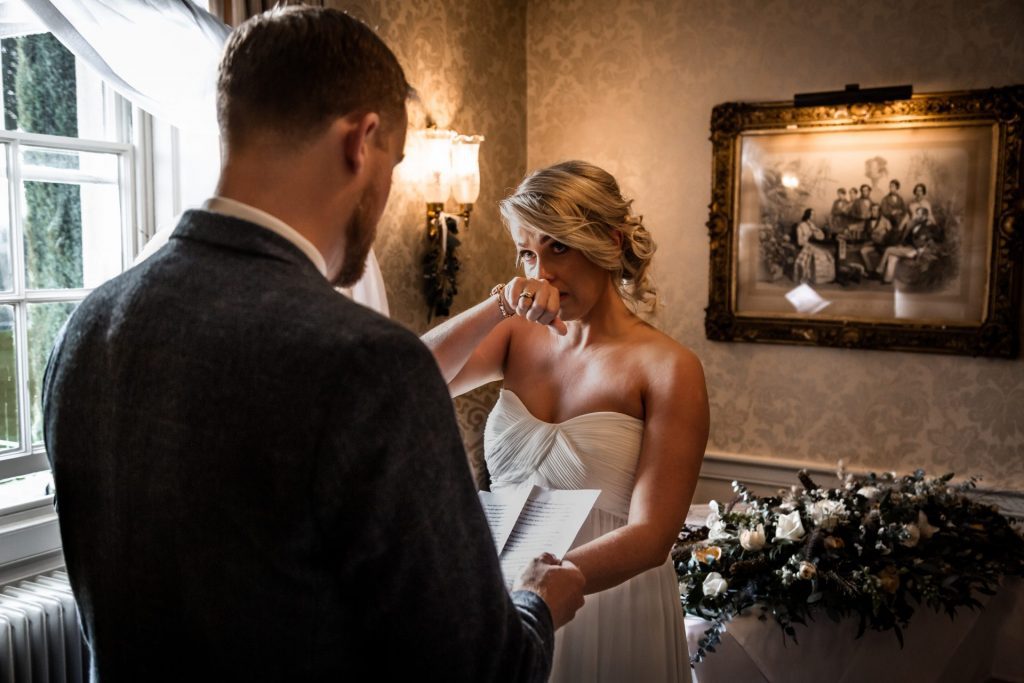 Bride & Groom during their wedding ceremony at their micro wedding at The Cavendish Hotel