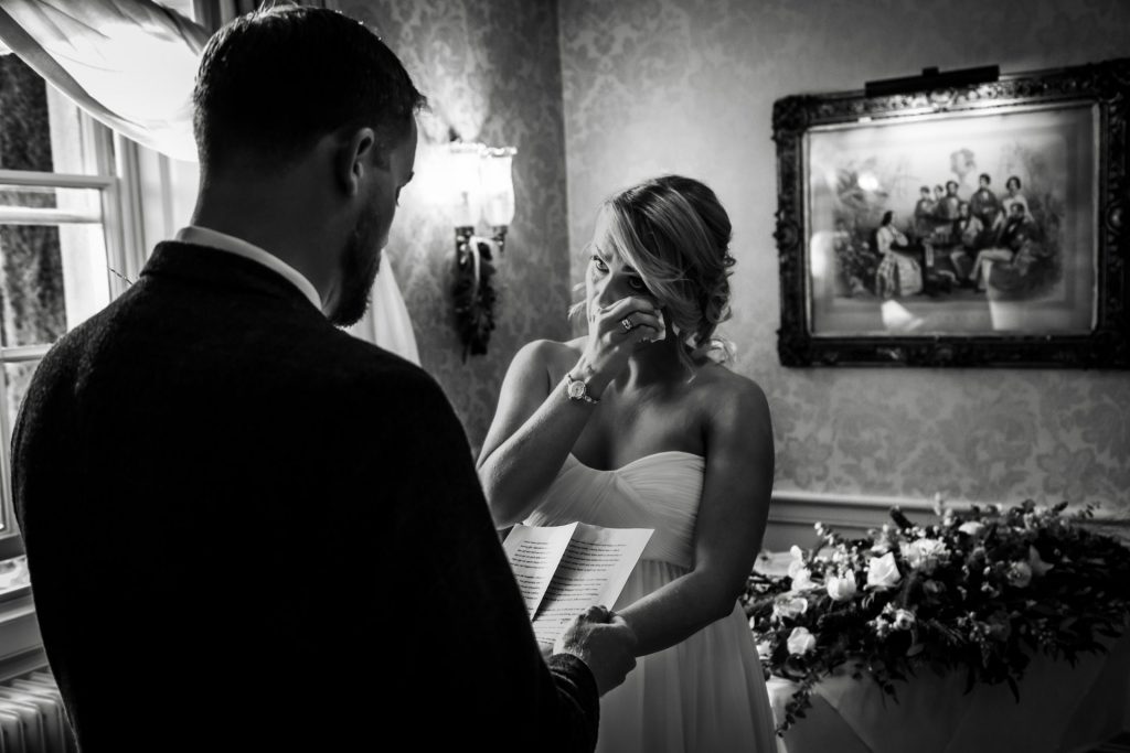 Bride & Groom during their wedding ceremony at their micro wedding at The Cavendish Hotel
