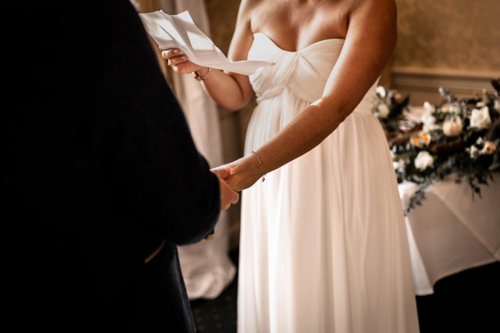 Bride & Groom during their wedding ceremony at their micro wedding at The Cavendish Hotel