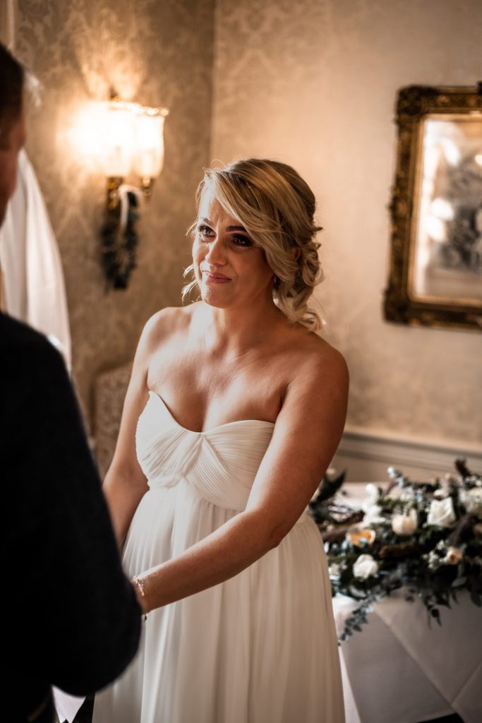 Bride & Groom during their wedding ceremony at their micro wedding at The Cavendish Hotel