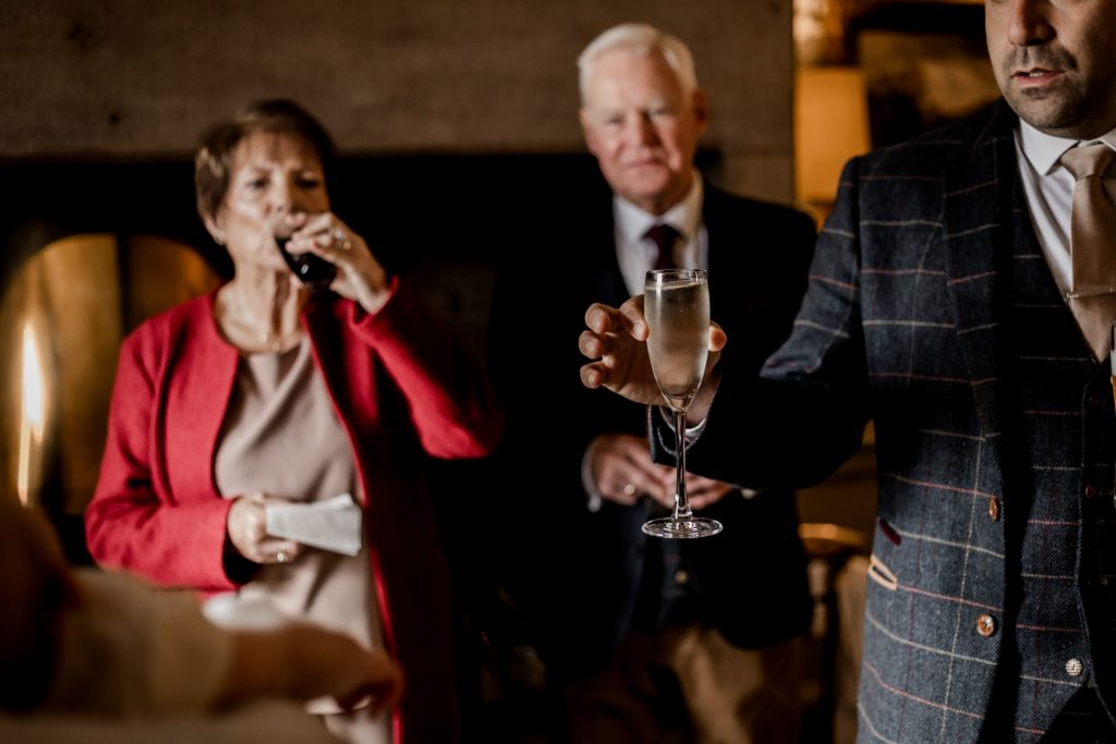 Candid photo of wedding guests at a micro wedding at The Cavendish Hotel