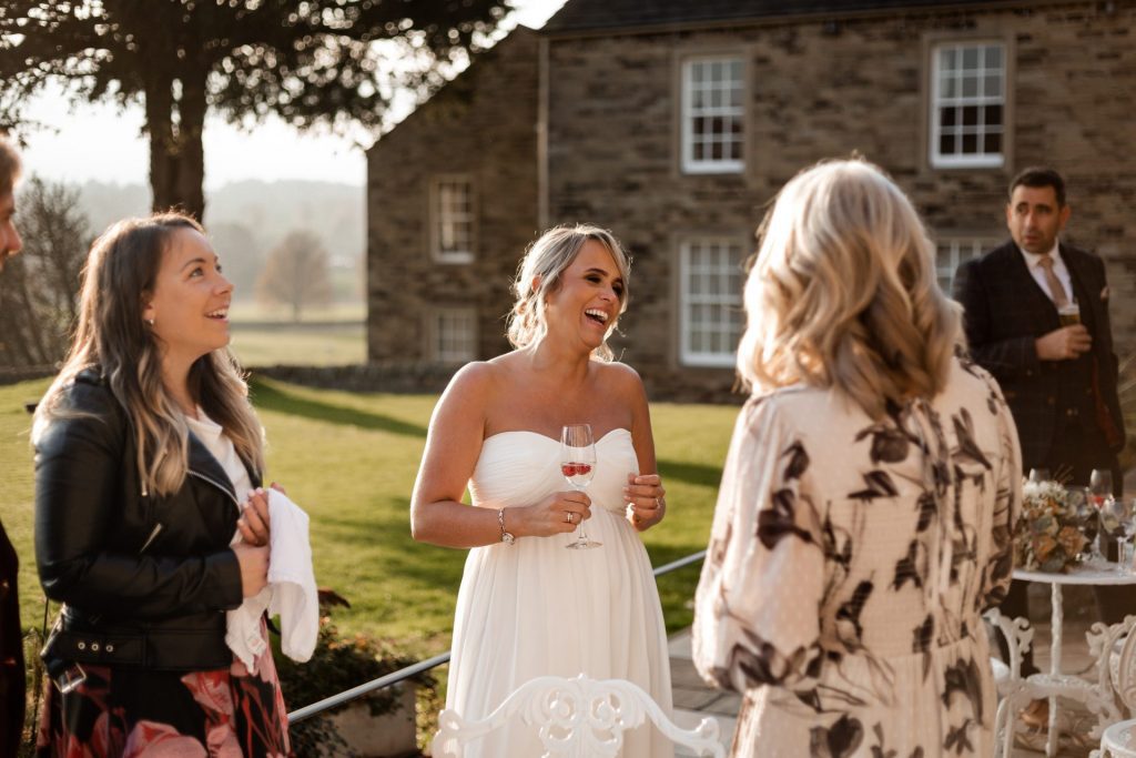 Candid photo of Bride and wedding guests at a micro wedding at The Cavendish Hotel