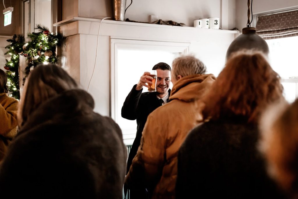 Candid Photo of wedding party before the wedding ceremony. Photo in colour