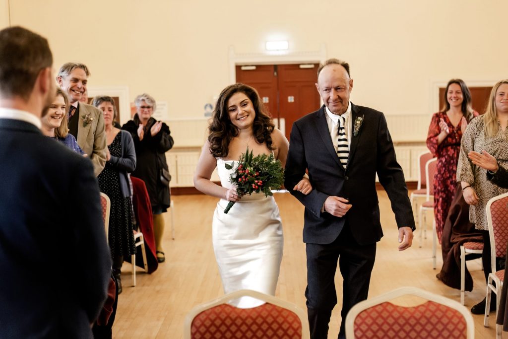 Wedding Ceremony of Esme & James at the Bakewell Town. Photo in colour