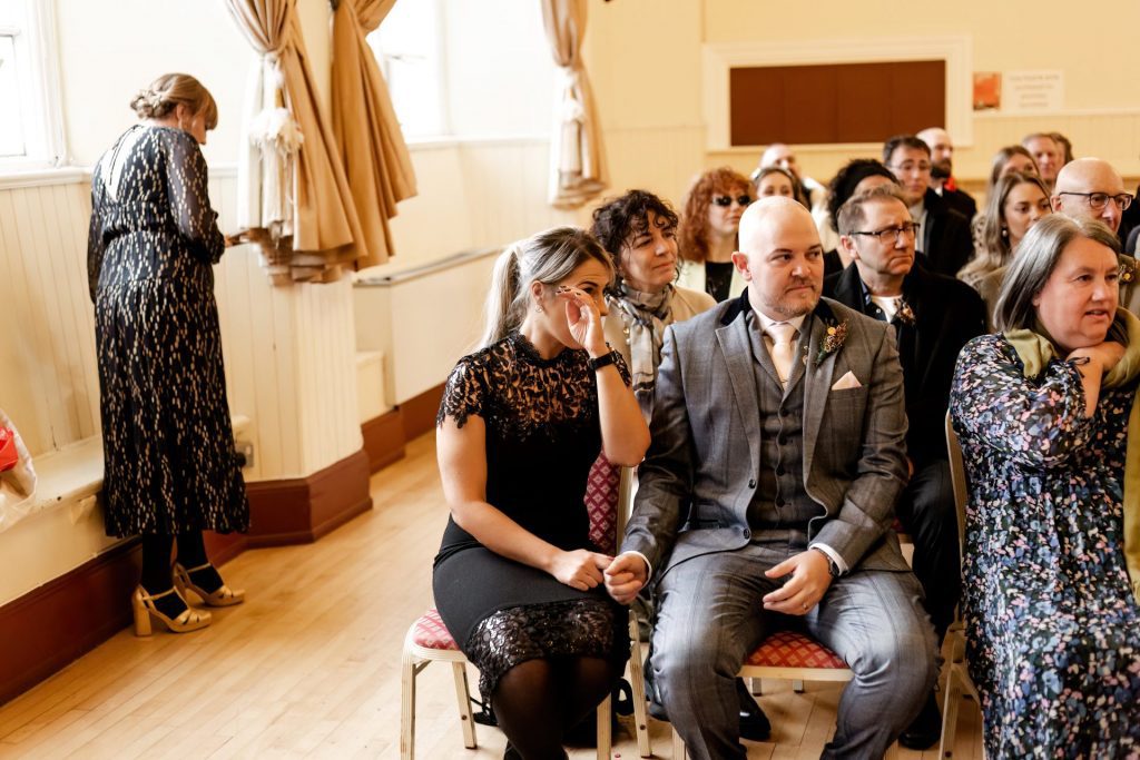 Wedding Ceremony of Esme & James at the Bakewell Town. Photo in colour