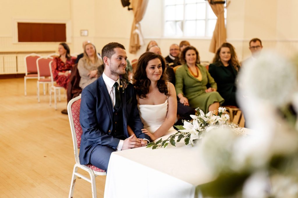 Wedding Ceremony of Esme & James at the Bakewell Town. Photo in colour