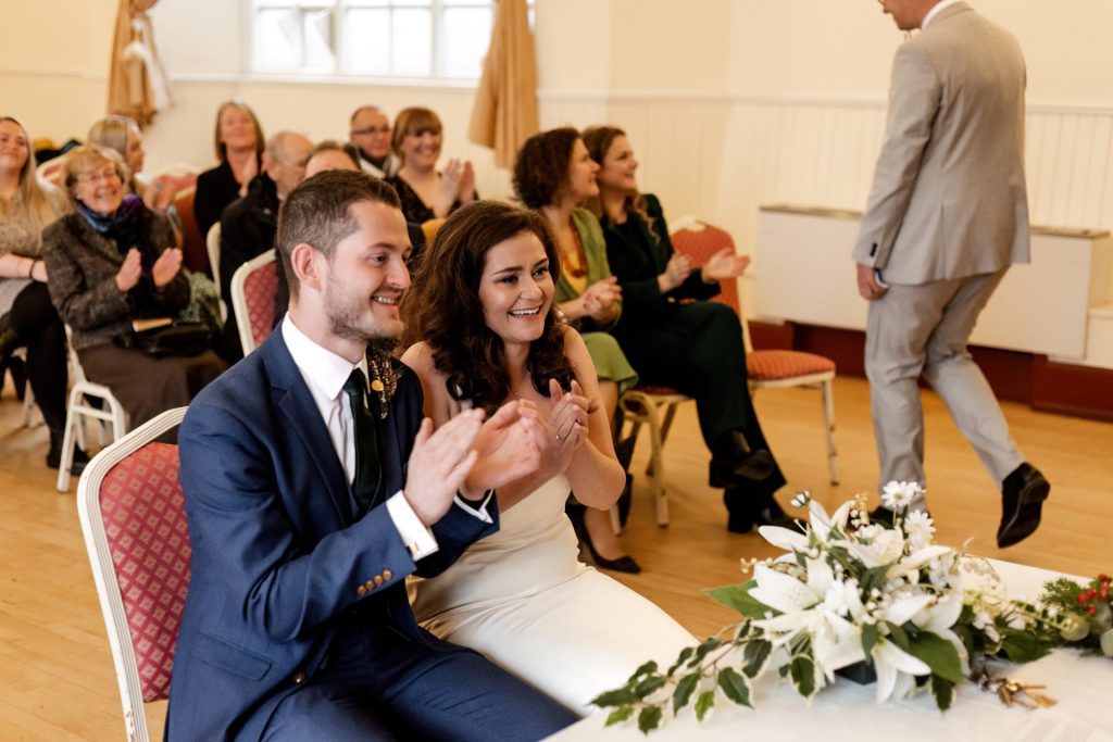 Wedding Ceremony of Esme & James at the Bakewell Town. Photo in colour