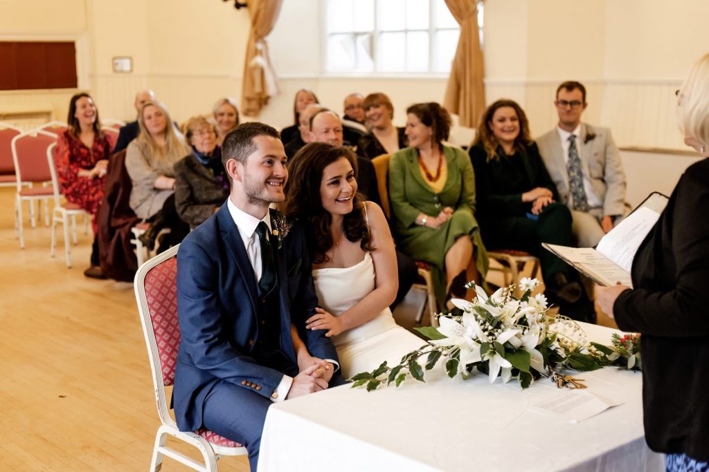 Wedding Ceremony of Esme & James at the Bakewell Town. Photo in colour