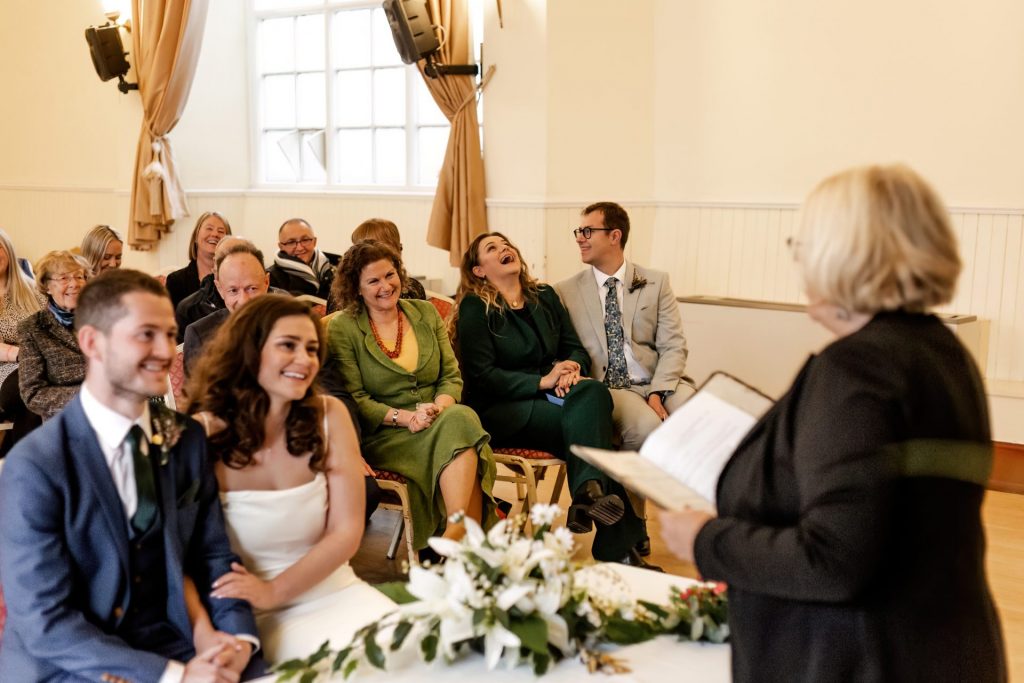 Wedding Ceremony of Esme & James at the Bakewell Town. Photo in colour