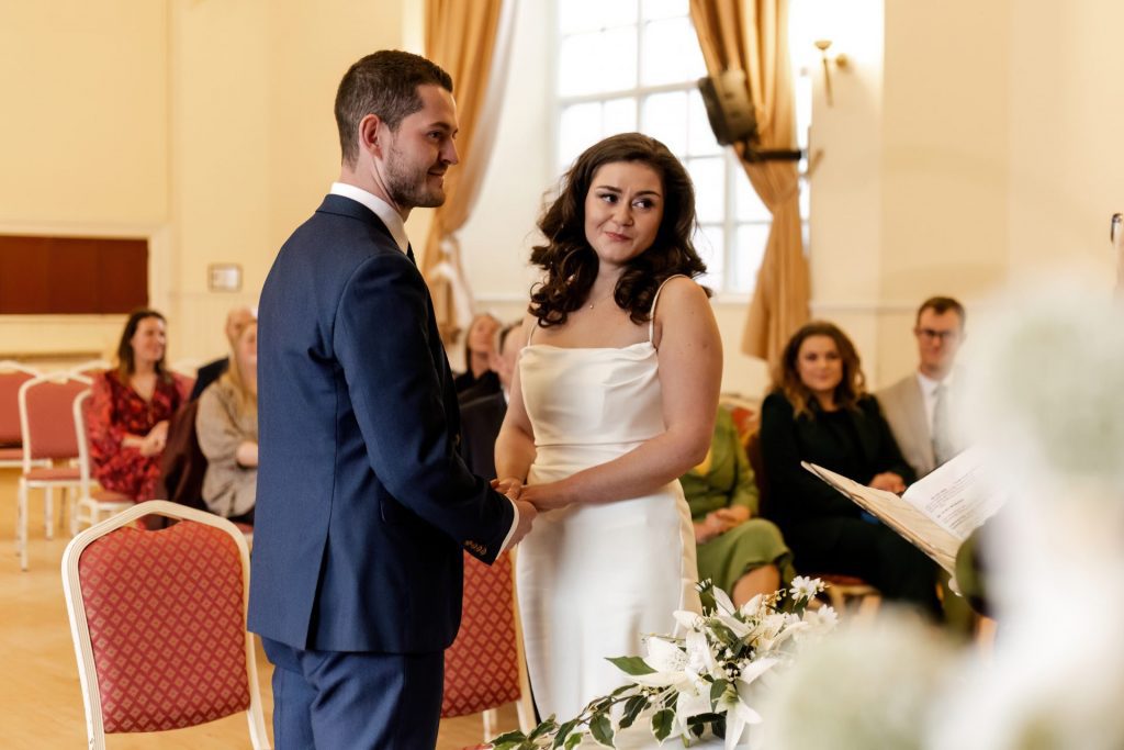 Wedding Ceremony of Esme & James at the Bakewell Town. Photo in colour