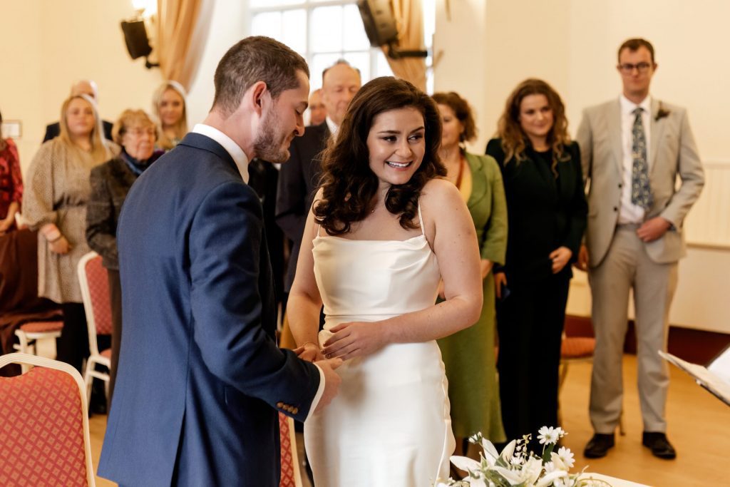 Wedding Ceremony of Esme & James at the Bakewell Town. Photo in colour