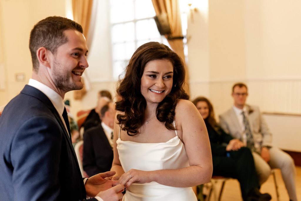 Wedding Ceremony of Esme & James at the Bakewell Town. Photo in colour