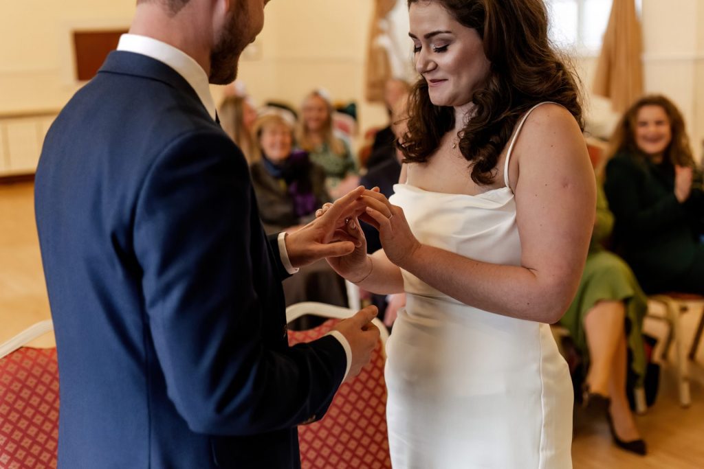 Wedding Ceremony of Esme & James at the Bakewell Town. Photo in colour