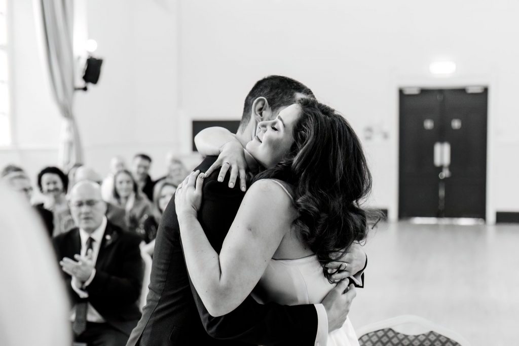 Wedding Ceremony of Esme & James at the Bakewell Town. Photo in black & white