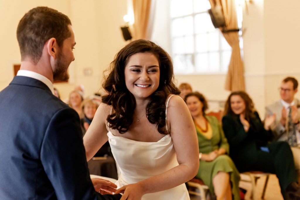 Wedding Ceremony of Esme & James at the Bakewell Town. Photo in colour