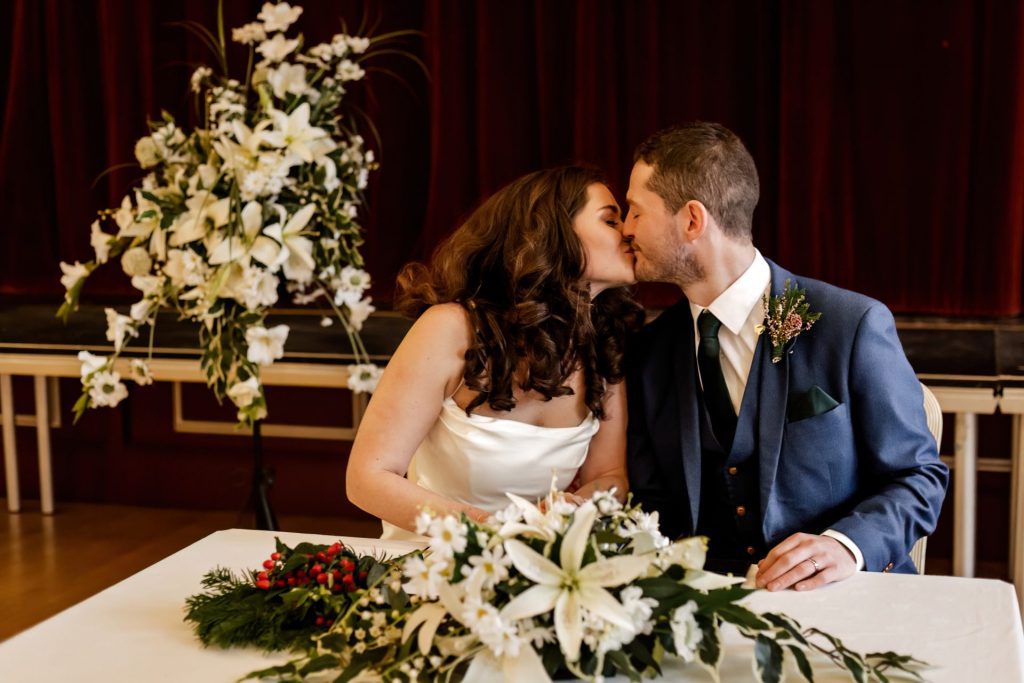 Wedding Ceremony of Esme & James at the Bakewell Town. Photo in colour
