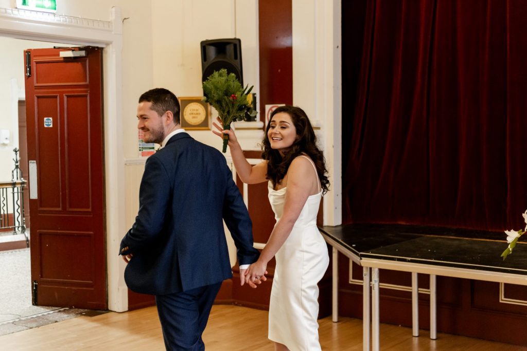 Wedding Ceremony of Esme & James at the Bakewell Town. Photo in colour
