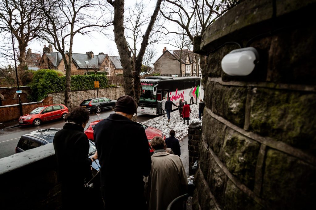 Candid Photo of wedding party before the wedding ceremony. Photo in colour