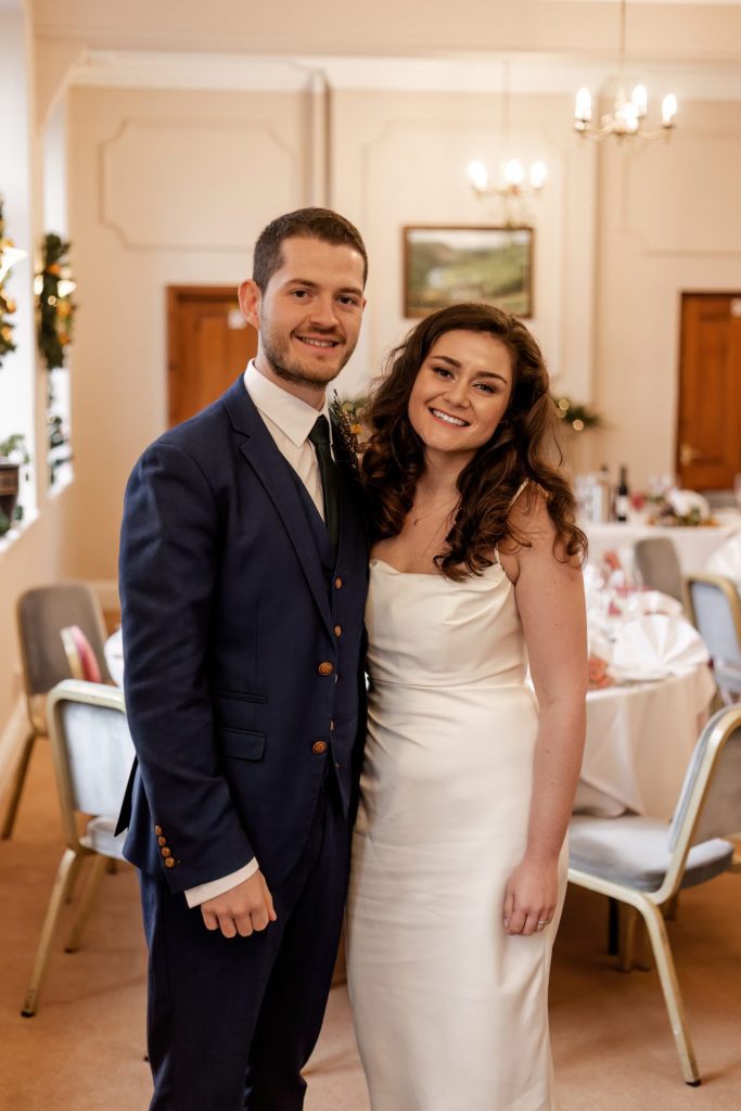 Bride & Groom pictured in the Monsall Head Pub before their wedding Breakfast. Photo in colour.