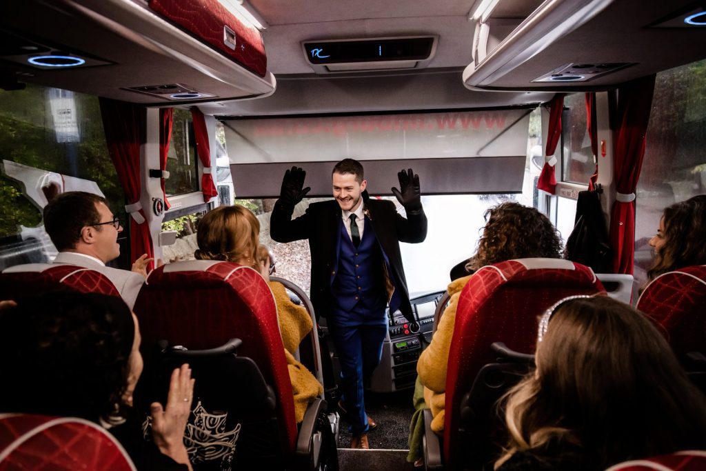 Candid Photo of wedding party before the wedding ceremony. Photo in colour