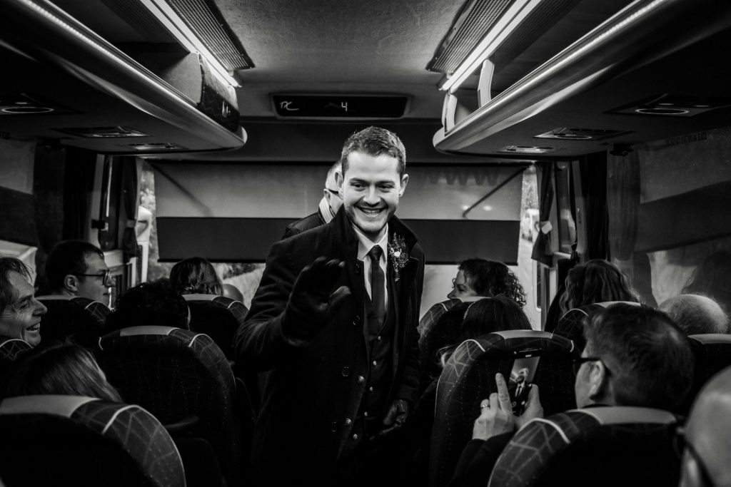 Candid Photo of wedding party before the wedding ceremony. Photo in black & white