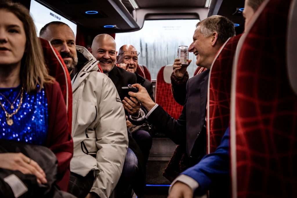 Candid Photo of wedding party before the wedding ceremony. Photo in colour