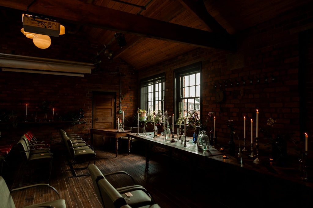 Zoomed out shot of the ceremony room at The Chimney House wedding venue, Kelham Island, Sheffield. Isabelle B Photography