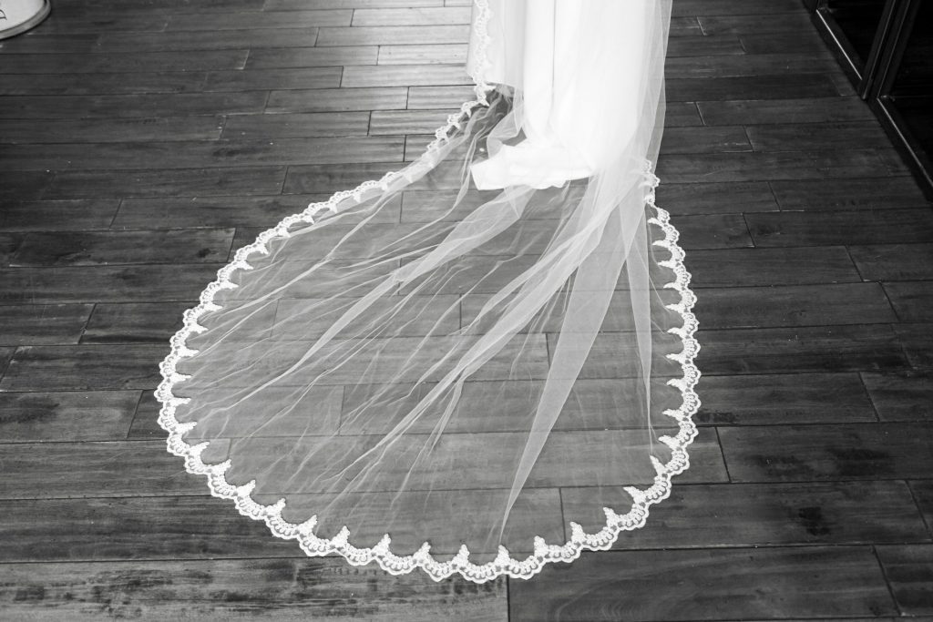 Detail shot of the bridal veil in The Chimney House wedding venue, Kelham Island, Sheffield. Isabelle B Photography